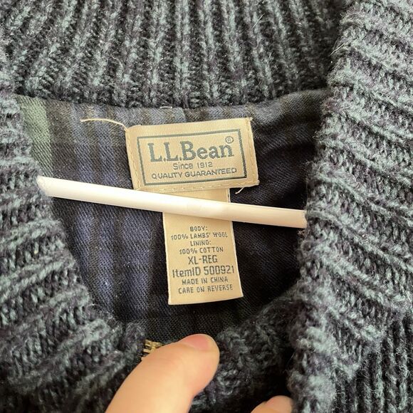 LL Bean Lambs Wool Sweater Jacket Mens XL Full Zip Flannel Lined Preppy Warm - Picture 4 of 6